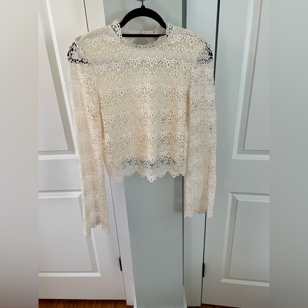Lace cream cropped boho top